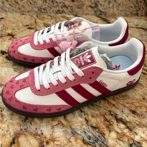 adidas Pink and White Suede Retro Sneakers
